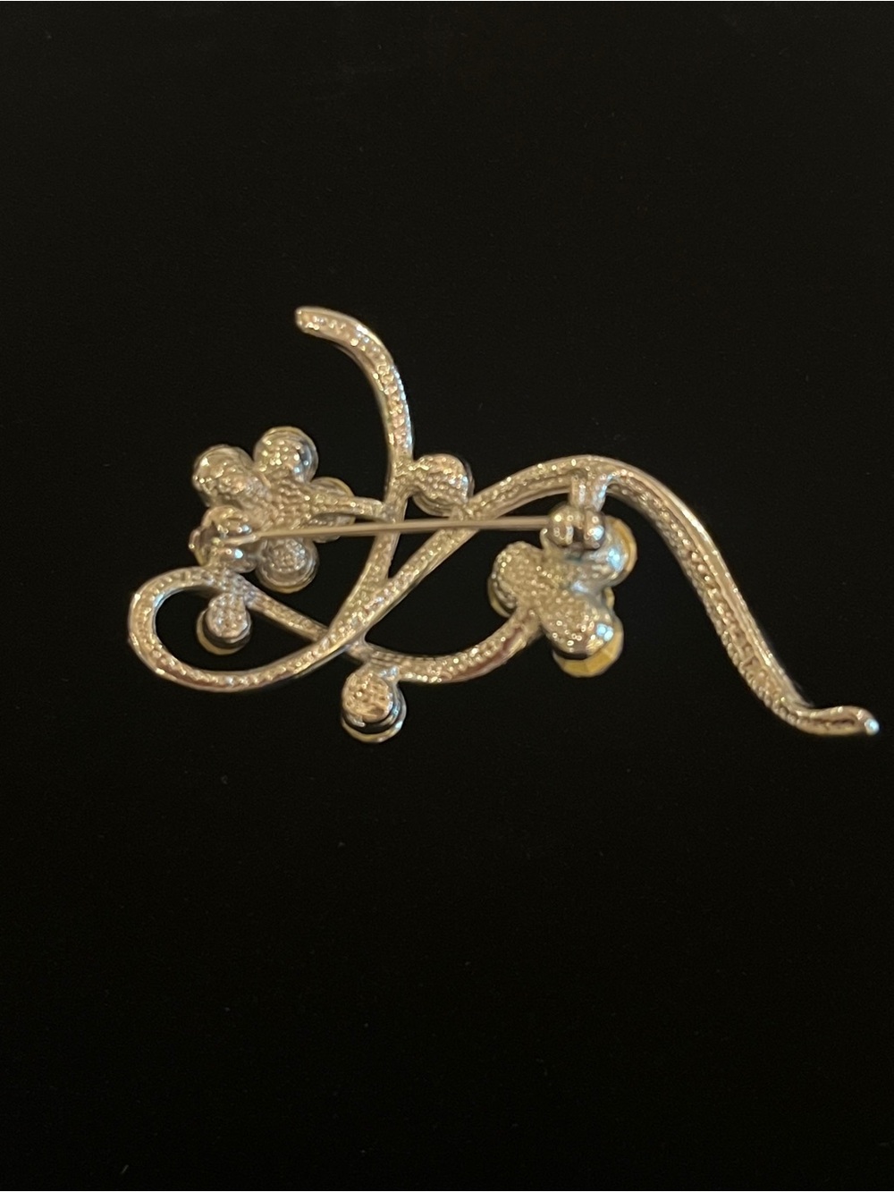 Silver Floral Rhinestone Brooch - Picture 4 of 4